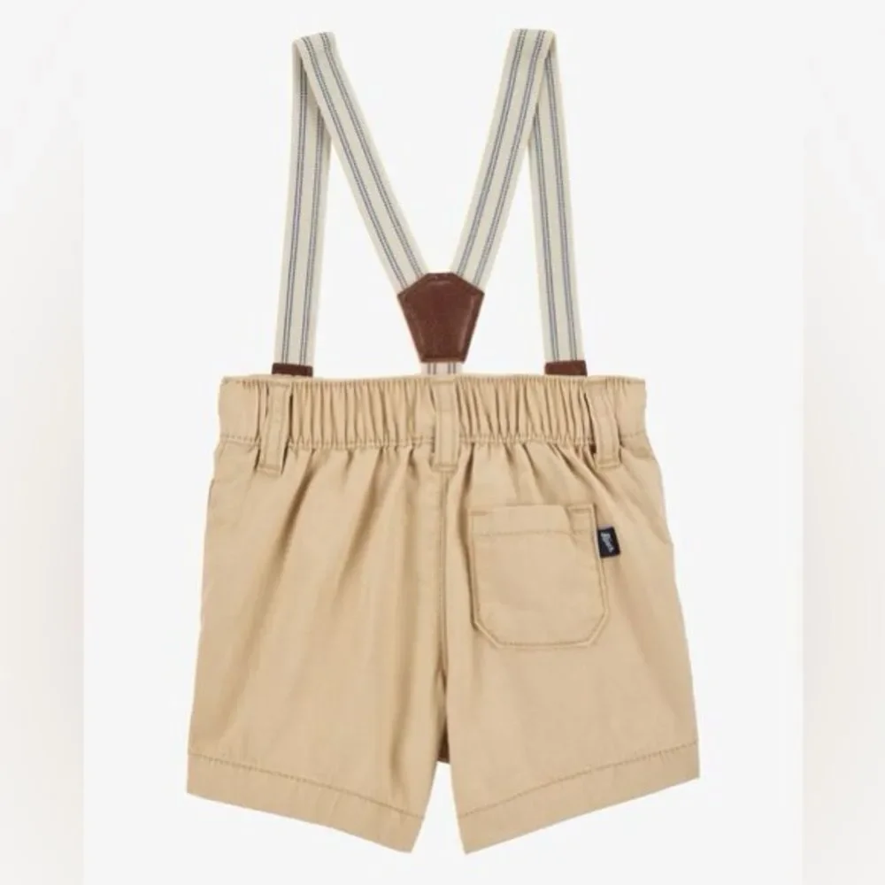 OshKosh B'gosh Baby Boy Suspender Shorts and Striped Button Bodysuit. 6 Months